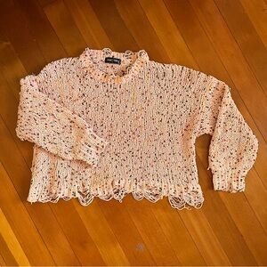 Distressed Sami May Cotton Candy Pink & Multi Colored Sweater